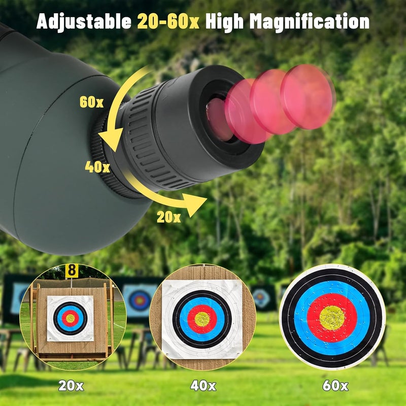 BOSTRON Spotting Scope, 20-60x80 Spotting Scopes for Target Shooting with Tripod BAK4 Prism & FMC Lens, 23mm Eyepiece Waterproof Spotter Scope for Birding Moon Viewing,Phone Adapter Carrying Bag,Green - Image 2